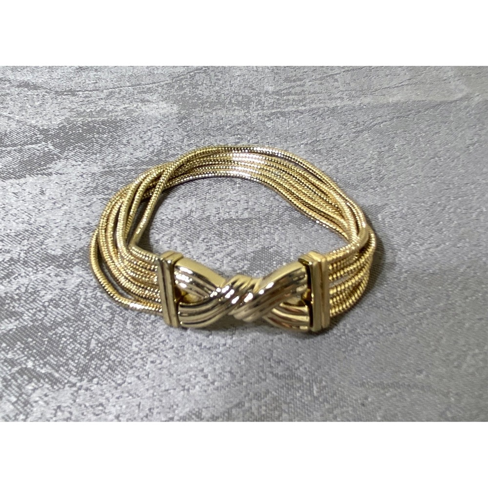 Napier Gold Tone Multi Strand Snake Chain Twisted Knot Bracelet 7.5 Inch